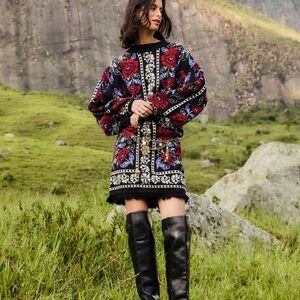 NWOT Farm Rio Valentina Puff Sleeve Floral size S Knit Mini Dress